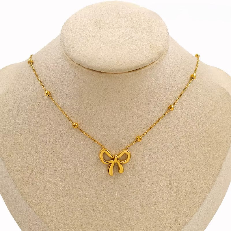 Bowknot Chain Necklace 18ct Gold Plated - MAJO LONDON 