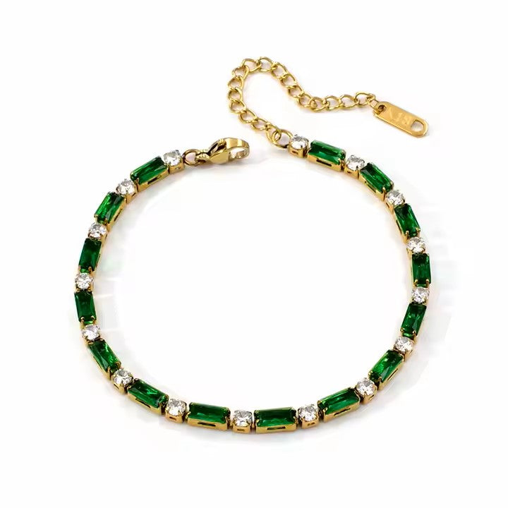 Luxury Tennis Bracelet Green 18ct Gold Plated - MAJO LONDON 