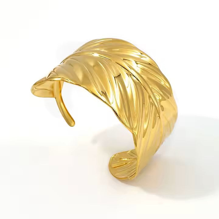 French Style Leaf Bangle Bracelet 18ct Gold Plated - MAJO LONDON 